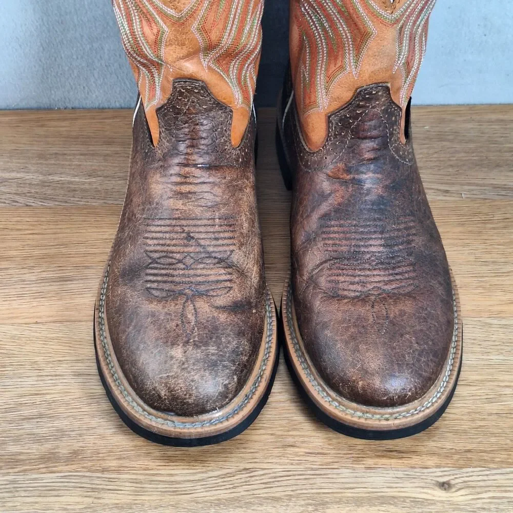 Justin Stampede Men's 10 D Waterproof Western Work Boots Dark Chestnut Leather